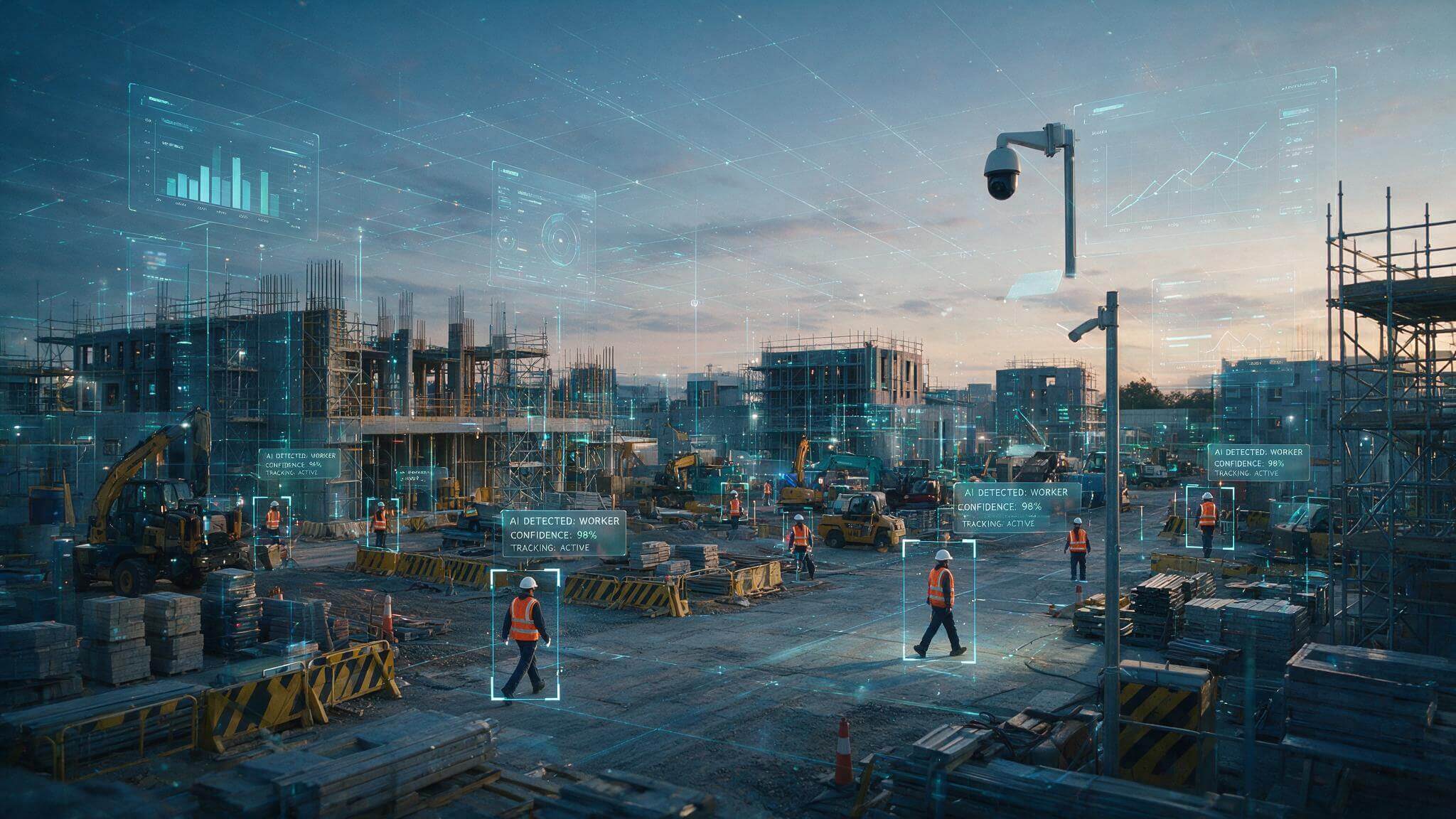 AI computer vision monitoring on a construction site
